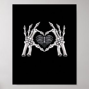 Skeletter Ribs Hand Heart Sign Poster