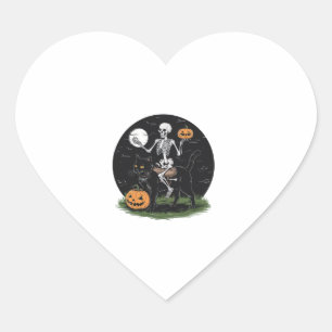 Skeletter Riding Black Cat Halloween Funny Pumpkin Herz-Aufkleber