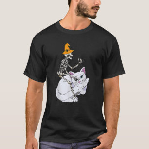 Skeletter Riding Cat Lazy Halloween Kostüm Niedlic T-Shirt