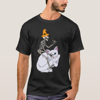 Skeletter Riding Cat Lazy Halloween Kostüm Niedlic T-Shirt