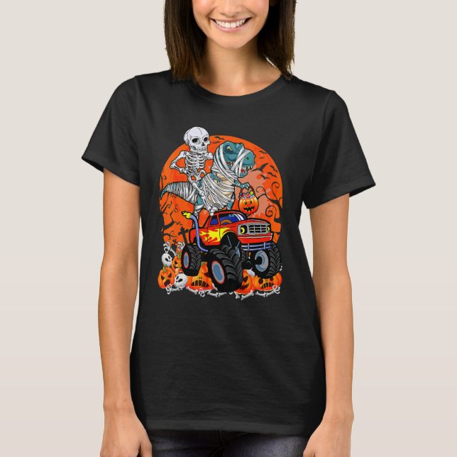 Skeletter Riding Dinosaur Rex Mummy Monster Truck  T-Shirt (Vorderseite)