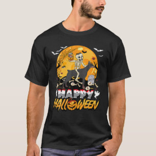 Skeletter Riding Dober Man Halloween Pumpkin Kids T-Shirt