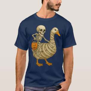 Skeletter Riding Mama Goose Halloween Funny Pumpki T-Shirt