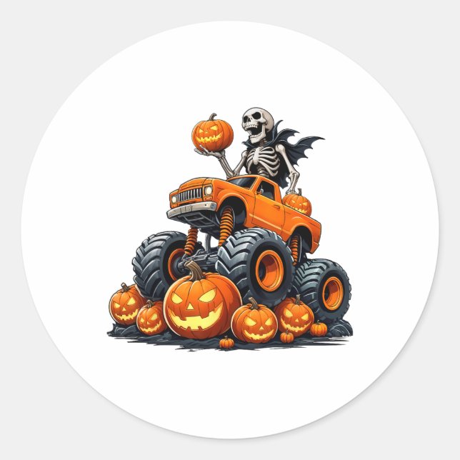Skeletter Riding Monster Kruck Halloween Pumpkin K Runder Aufkleber (Vorderseite)