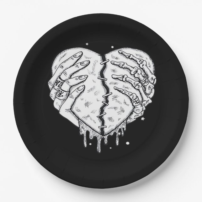 Skelettfächer Herz - Gothic Heart Classic Pappteller (Vorderseite)
