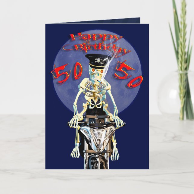 Skelettfahrer 50. Geburtstagskarte Karte (Vorderseite)