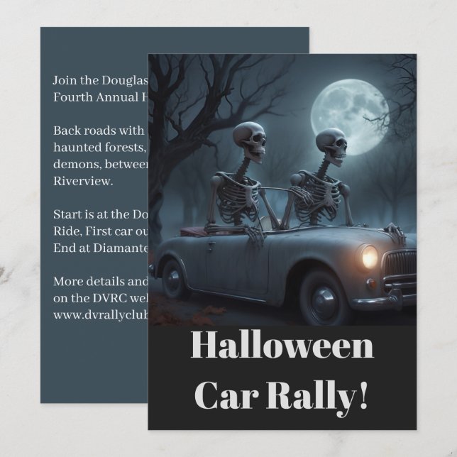 Skelettfahrer und Navigator Halloween Kundgebung Einladung (Vorne/Hinten)