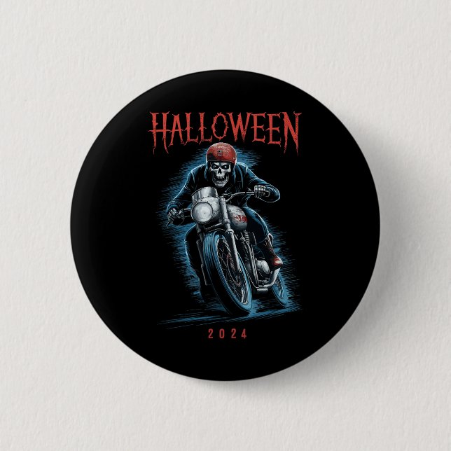 Skelettfahrer zu Halloween 2024 Button (Vorderseite)