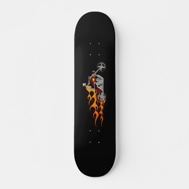 Skelettfahrrad mit Flammen: Skateboard (Vorne)