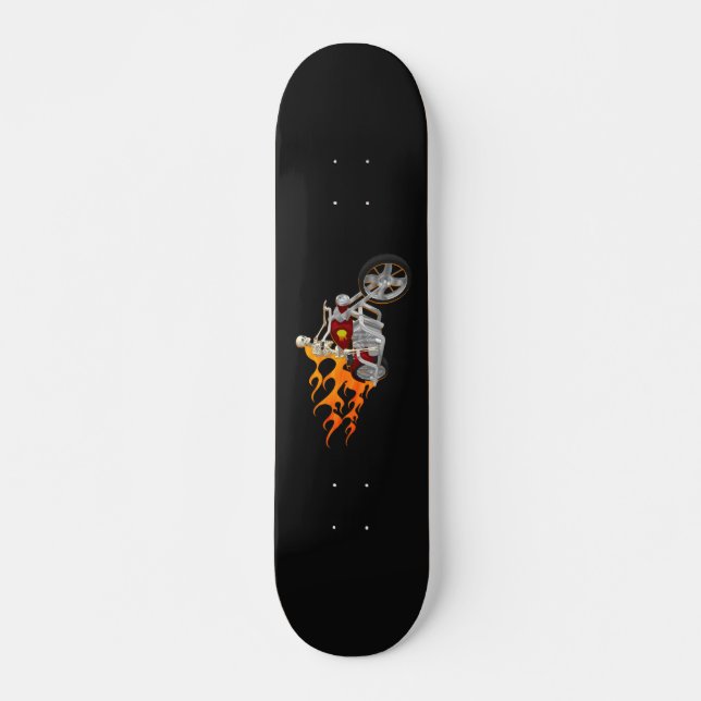 Skelettfahrrad mit Flammen: Skateboard (Vorne)
