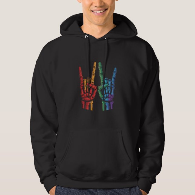 Skelettfelsen LGBTQ Rainbow Flag Gay Pride Hoodie (Vorderseite)