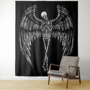 Skelettflügel in Schwarz und Weiß Wandteppich