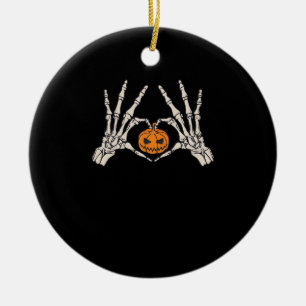 Skeletthand Herz und Kürbiskugel Funny Skull Hallo Keramik Ornament