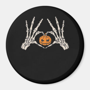 Skeletthand Herz und Kürbiskugel Funny Skull Hallo Magnet