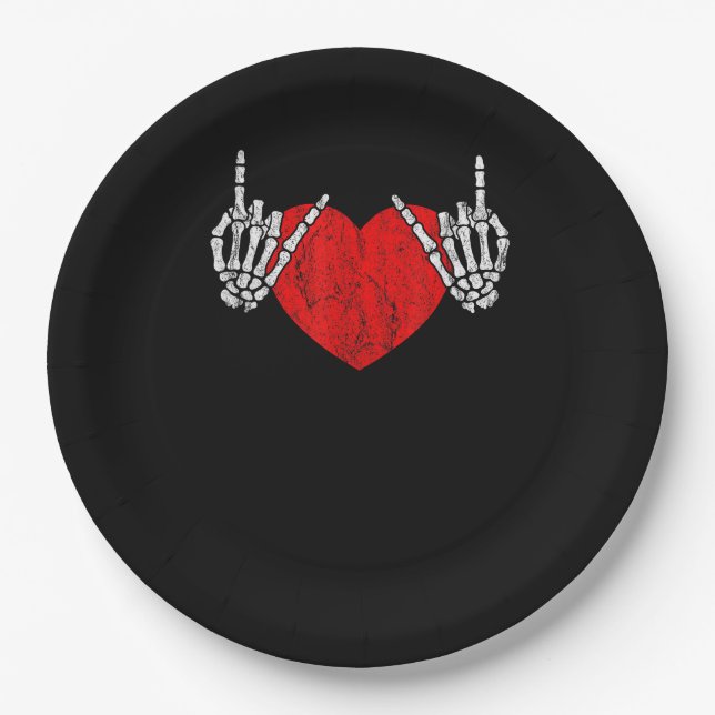 Skeletthand Herz und Rolle, ValentinenkHalloween Pappteller (Vorderseite)