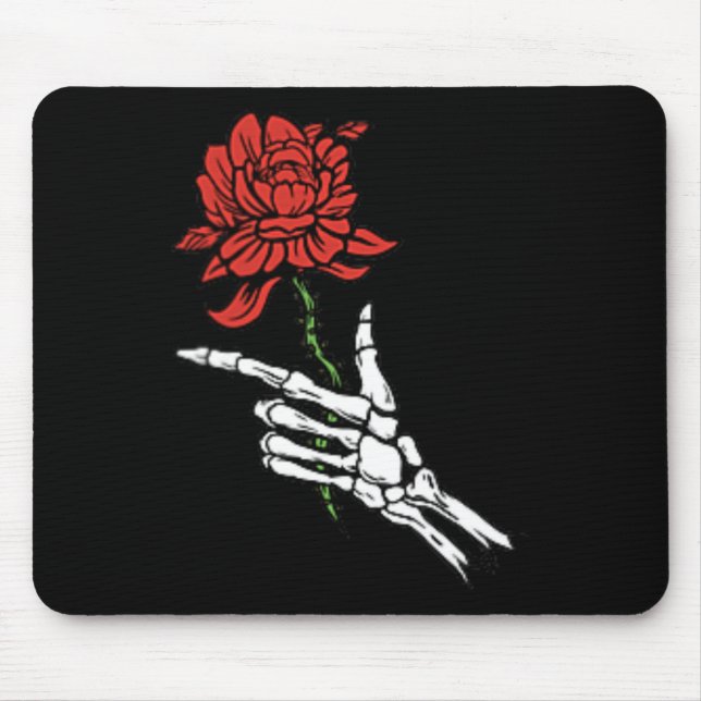 Skeletthand mit einer Rote Rose Mousepad (Vorne)