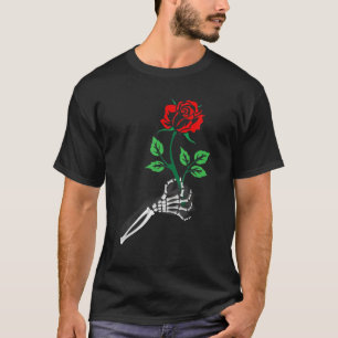 Skeletthand Rote Rose Blume für Männer Frauen T-Shirt