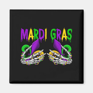 Skeletthände halten Fleur-de-Lis-BH Mardi Gras Magnet