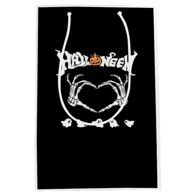 Skeletthandschuh mit Halloween-Design Mittlere Geschenktüte (Vorderseite)