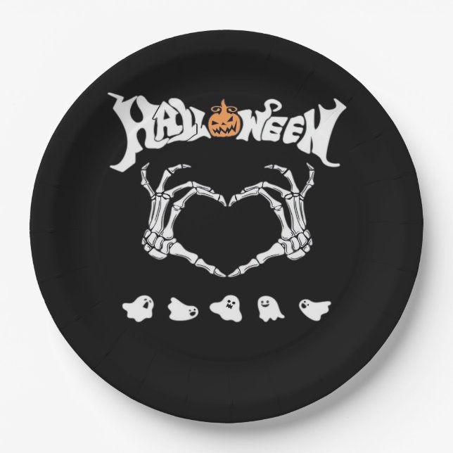 Skeletthandschuh mit Halloween-Design Pappteller (Vorderseite)