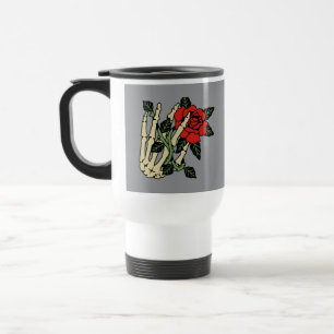 Skeletthandschuh mit Rose Travel Mug - individuell Reisebecher