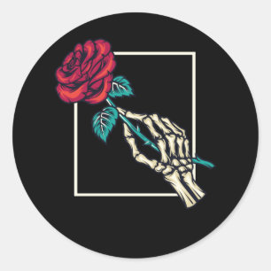 Skeletthandschuh mit Todeszelle Rose Romantische B Runder Aufkleber