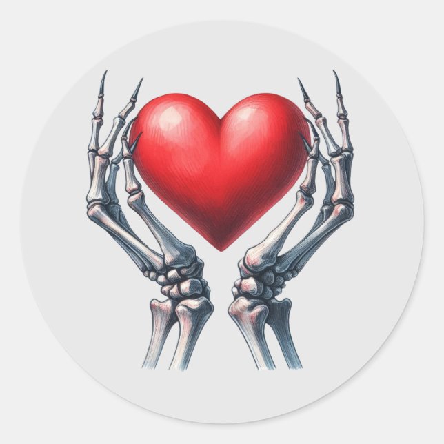 Skeletthandschuhe, die große Herzsticker halten Runder Aufkleber (Vorderseite)