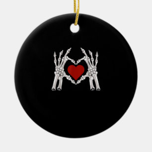 Skeletthandschuhe formen ein Herz mit rotem Herzen Keramik Ornament