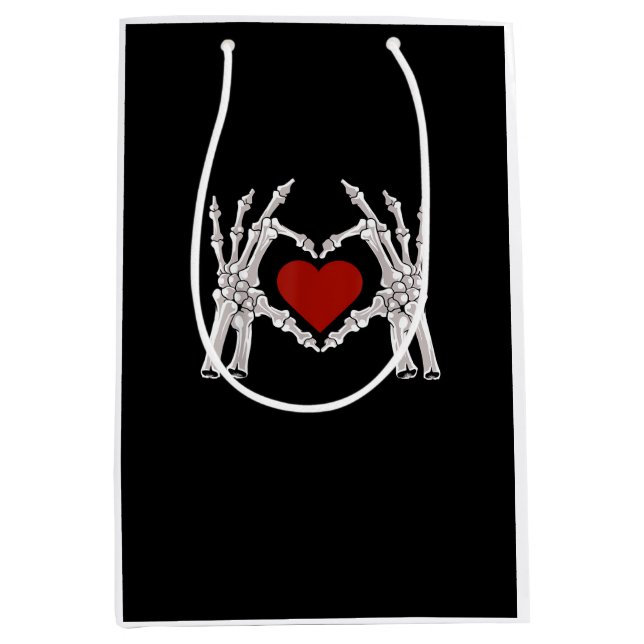 Skeletthandschuhe formen ein Herz mit rotem Herzen Mittlere Geschenktüte (Vorderseite)