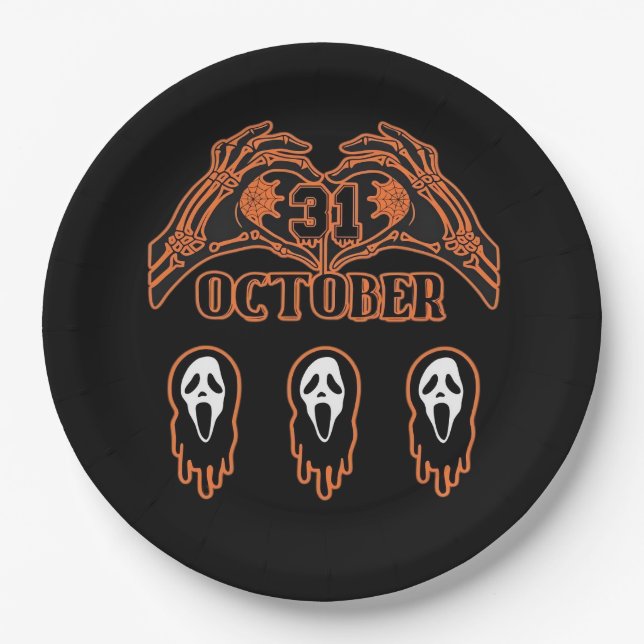 Skeletthandschuhe für klassisches Halloween Pappteller (Vorderseite)
