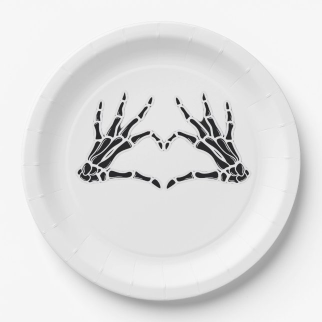Skeletthandschuhe in Herzform - Einzigartige Kunst Pappteller (Vorderseite)