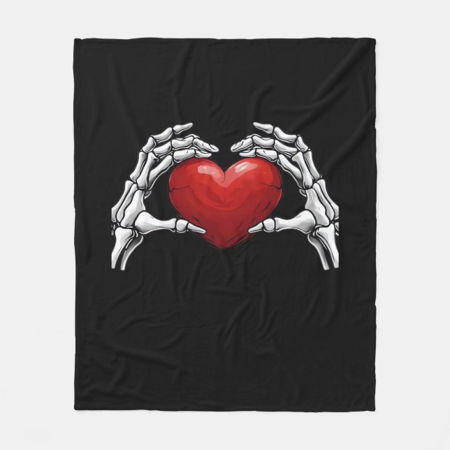 Skeletthandschuhe mit einem roten Herz-Design Clas Fleecedecke (Vorderseite)