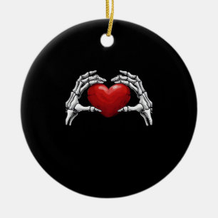 Skeletthandschuhe mit einem roten Herz-Design Clas Keramik Ornament