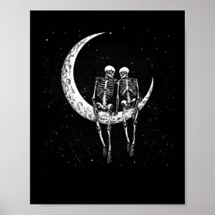 Skeletthaus auf dem Mond Sonniges Halloween-Kostüm Poster