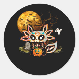 Skeletthaus Halloween Axolotl Lover Mitte Nacht Ge Runder Aufkleber