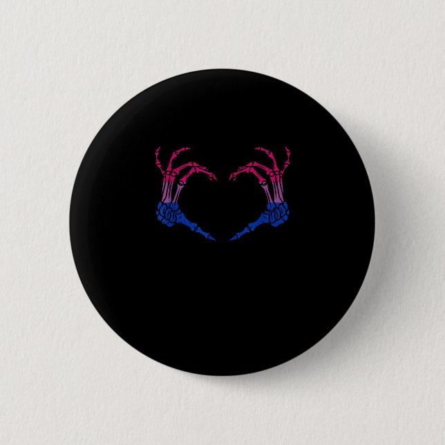 Skelettherz Bisexual LGBbt Q Pride Skull Hand Button (Vorderseite)