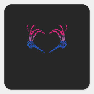 Skelettherz Bisexual LGBbt Q Pride Skull Hand Quadratischer Aufkleber