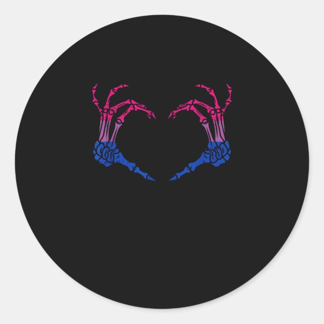 Skelettherz Bisexual LGBbt Q Pride Skull Hand Runder Aufkleber (Vorderseite)