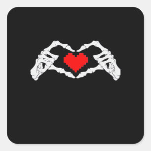 Skelettherz und -handgewähr quadratischer aufkleber