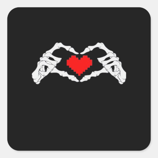 Skelettherz und -handgewähr quadratischer aufkleber (Vorderseite)