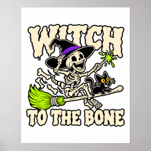 Skeletthexe bis auf die Knochen Halloween-Kunst Poster