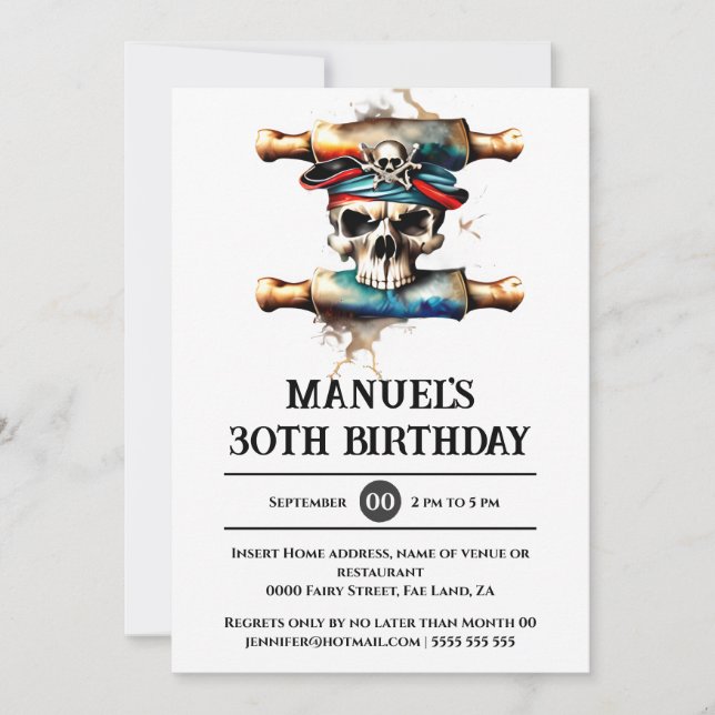 Skelettholfpirat 3D ahoy matey Themenparty Einladung (Vorderseite)