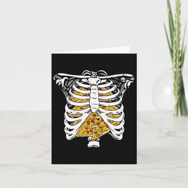 Skelettkäfig mit Pizzas glücklicher Halloween-Tag Karte (Vorderseite)