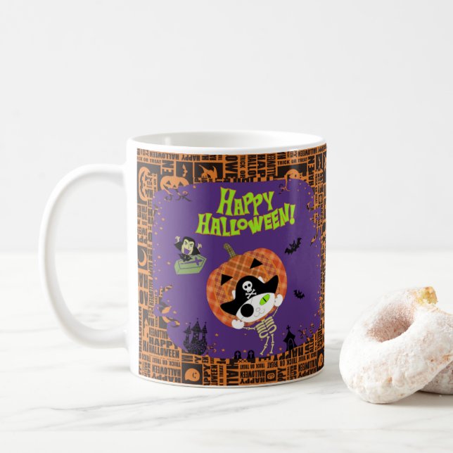 Skelettkatze Kaffeetasse (Mit Donut)