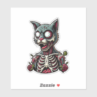 Skelettkatze Zombie mit Aufkleber für Rose