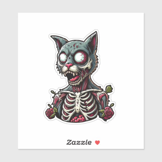 Skelettkatze Zombie mit Aufkleber für Rose (Blatt)