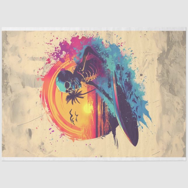 Skelettknochen Surf Rider Dekoupage Seidenpapier (Vorderseite)