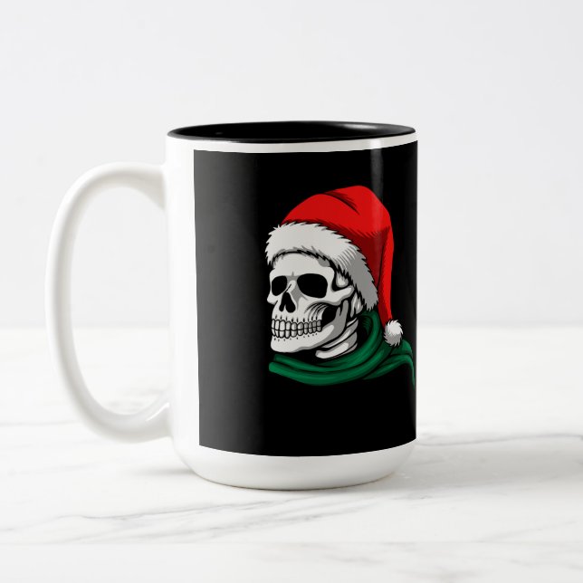 Skelettkopf mit Strumpf-Hut auf einem Zweifarbige Tasse (Links)