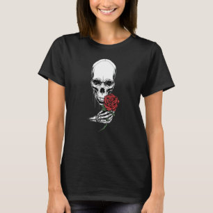 Skelettkopfhalterung Rote Rose Stem T-Shirt