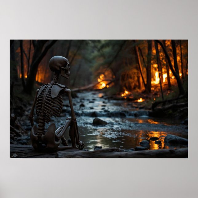 Skeletton beobachten ein Waldfeuer entlang des Flu Poster (Vorne)